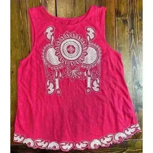 Soft Surroundings Womens Size Large Embroidered Tank Sleeveless Pink